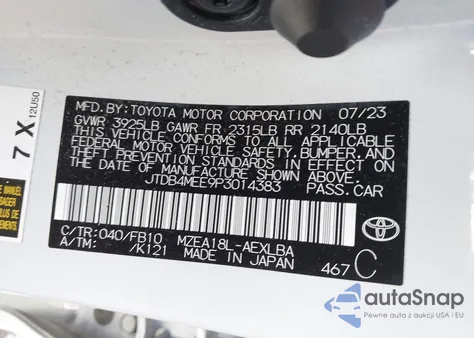 2023 Toyota Corolla Le z USA, uszkodzony, nr VIN JTDB4MEE9P3014383